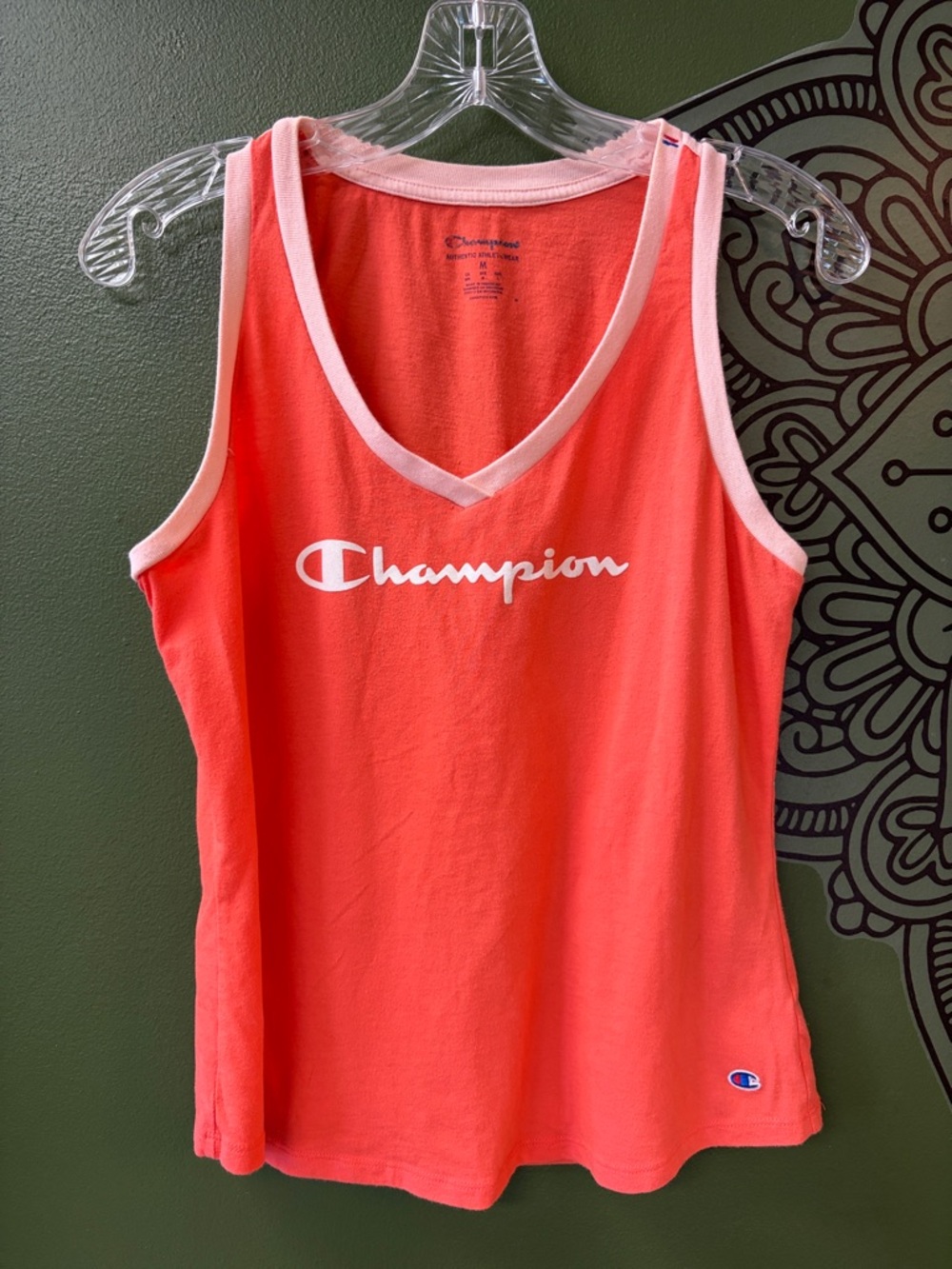 Champion Coral Tank Top with White Trim & Logo